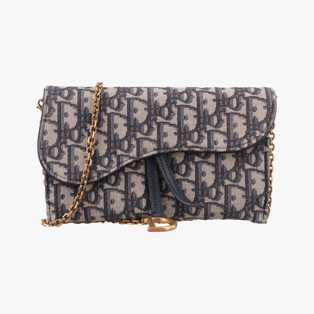 Dior Saddle Navy Gray Jacquard Leather Shoulder Bag