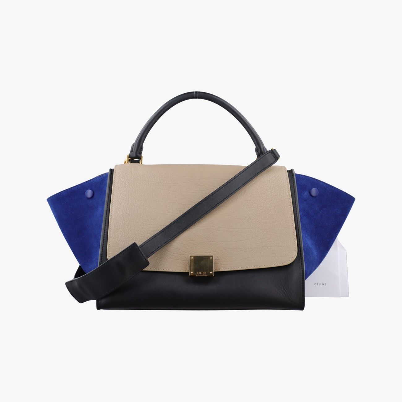 Celine Trapeze Medium Beige Black Blue Suede Leather S-cu Handbag