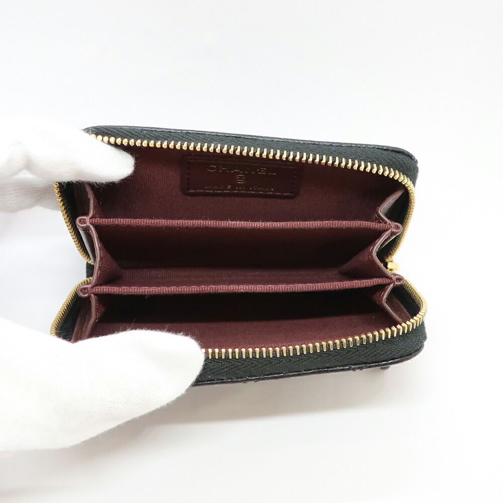 Chanel Classic Zip Coin Purse Black Gold Caviar Leather — view 8