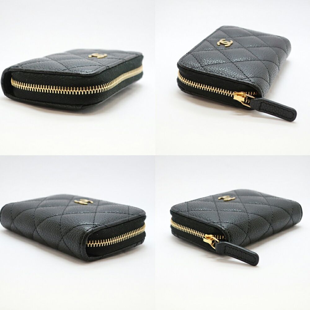 Chanel Classic Zip Coin Purse Black Gold Caviar Leather — view 7