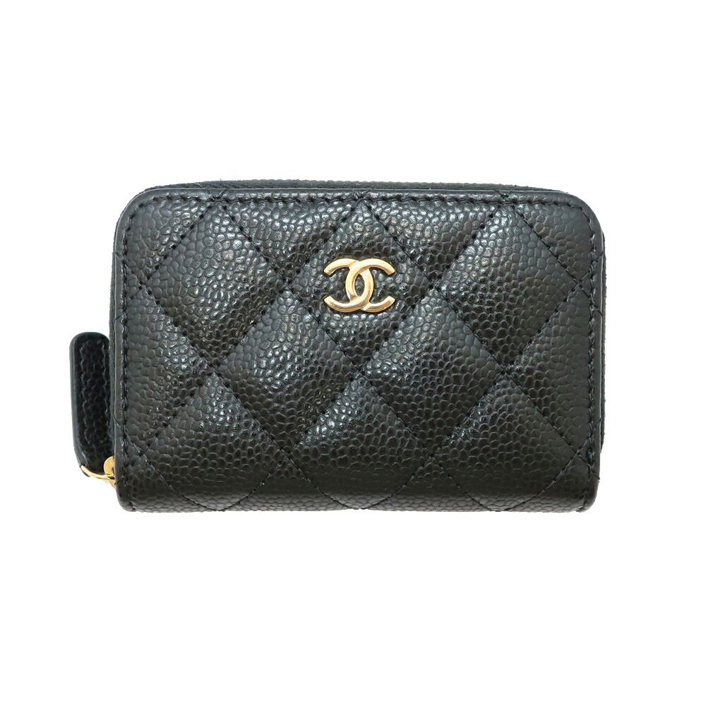Chanel Classic Zip Coin Purse Black Gold Caviar Leather