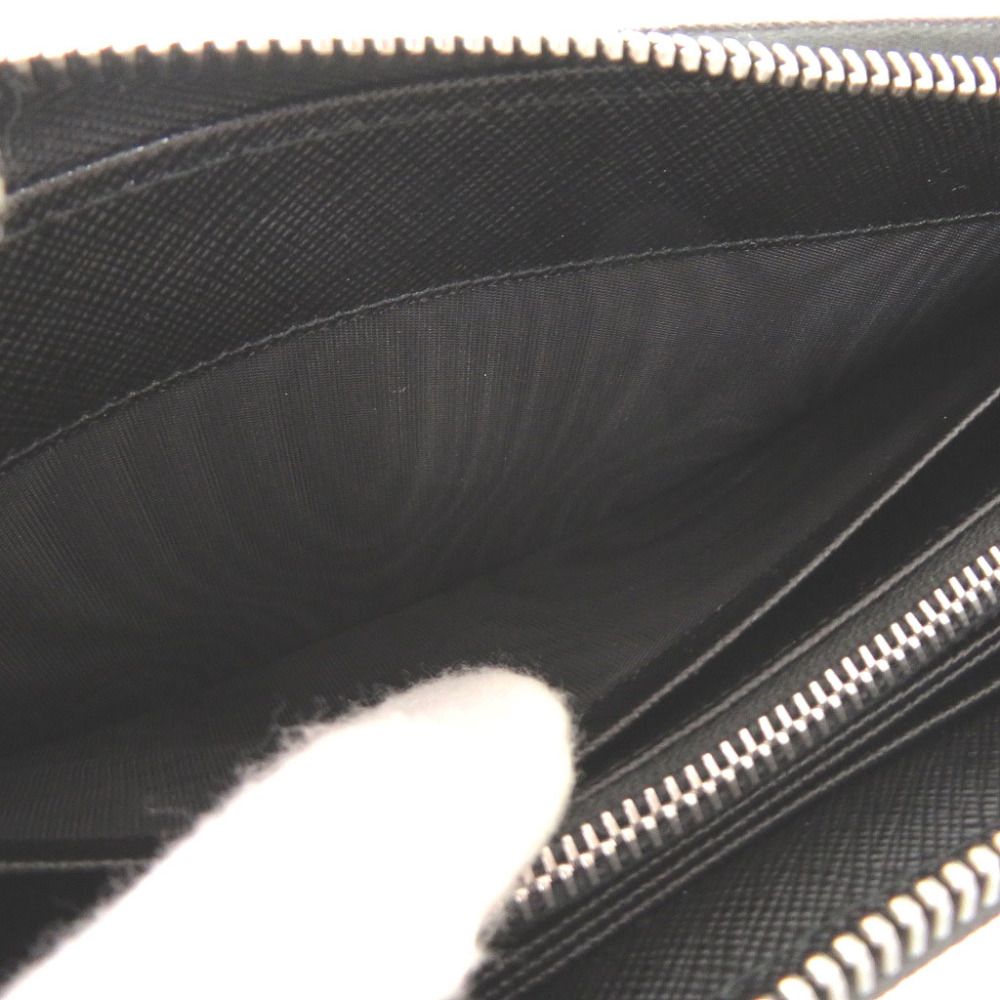 Prada Palm Tree House Nylon Saffiano Leather Black Multicolor Zip Around Wallet — view 7