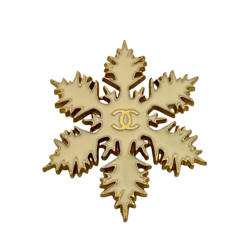 Chanel CC Logo Snowflake Brooch Gold