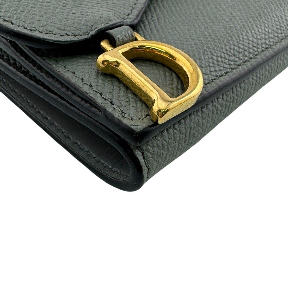 Dior Saddle Lotus Compact Wallet Leather Trifold Gray — view 2