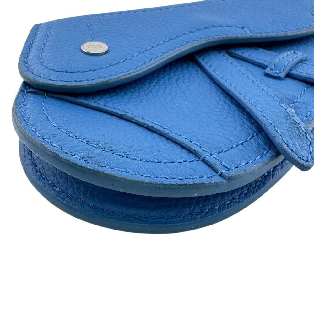 Dior Saddle Pouch Leather Coin Purse Blue — view 2