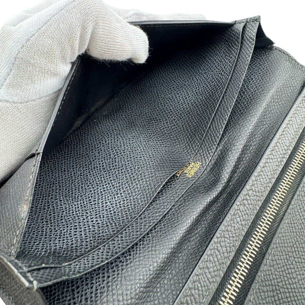 Hermes Bearn Soufflet Leather Wallet Black — view 8