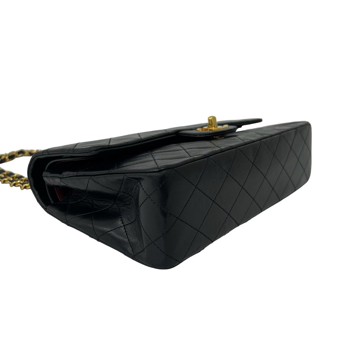 Chanel Vintage Quilted Double Flap Lambskin Chain Shoulder Bag Black — view 7