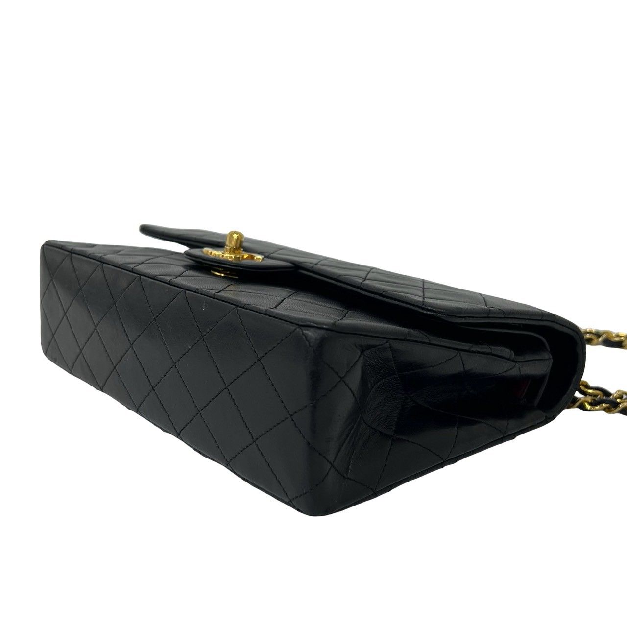 Chanel Vintage Quilted Double Flap Lambskin Chain Shoulder Bag Black — view 8