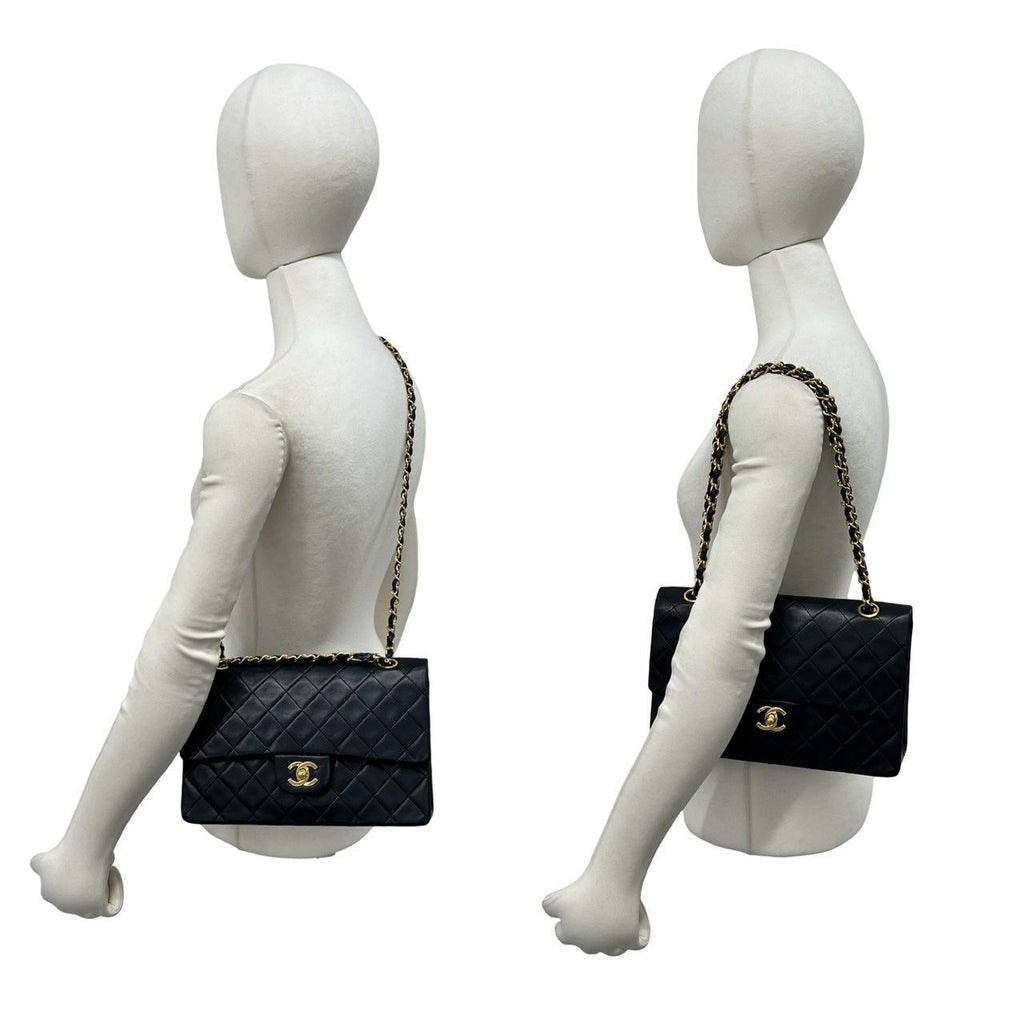 Chanel Vintage Quilted Double Flap Lambskin Chain Shoulder Bag Black — view 2
