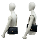 Chanel Vintage Quilted Double Flap Lambskin Chain Shoulder Bag Black — view 2