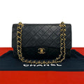 Chanel Vintage Quilted Double Flap Lambskin Chain Shoulder Bag Black