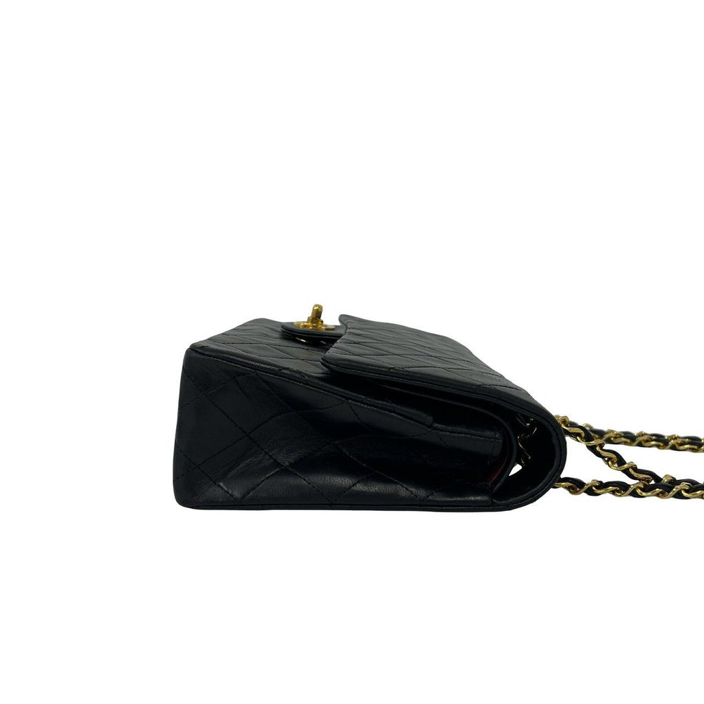 Chanel Vintage Quilted Double Flap Lambskin Chain Shoulder Bag Black — view 6