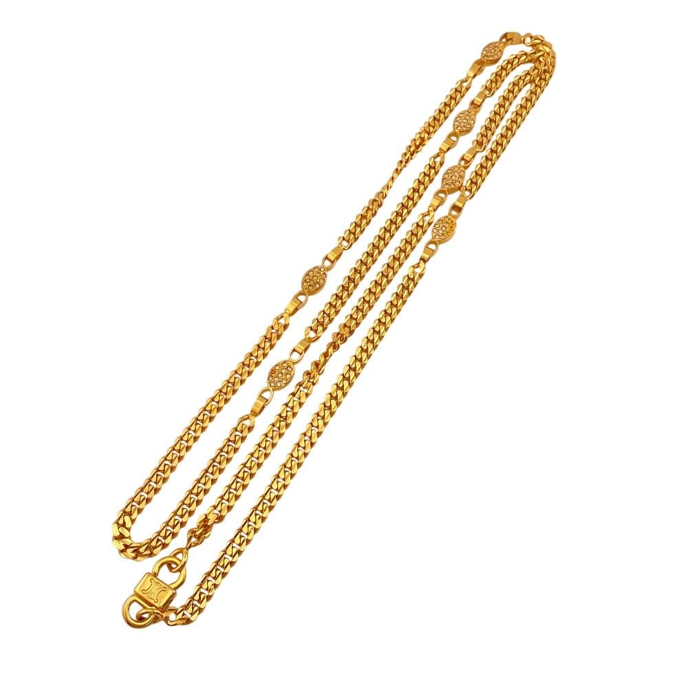 Celine Taurillon Off Rhinestone Necklace Gold — view 6