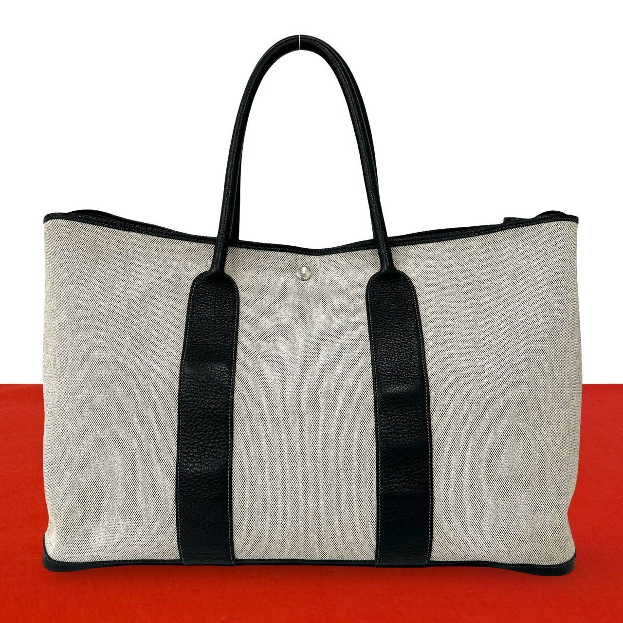 Hermes Garden Party GM Toile H Negonda Tote Bag Ecru Noir
