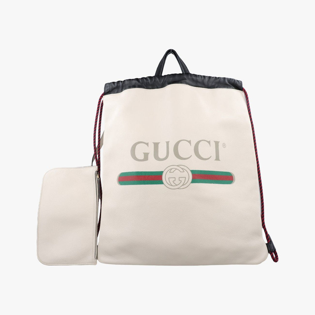 Gucci Print Draw String White Leather
