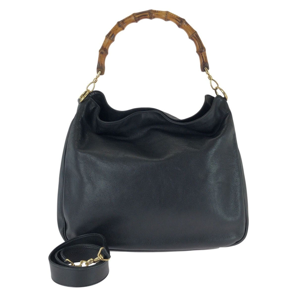 Gucci Bamboo Hobo 2-Way Black Gold Leather Shoulder Bag