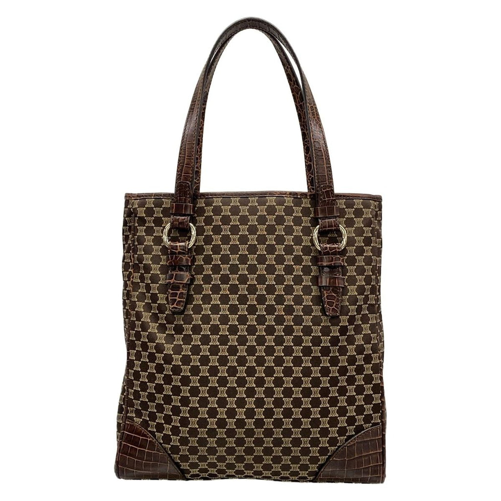 Celine Tote Bag Macadam Pattern Dark Brown Beige Embossed Leather — view 3