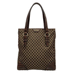Celine Tote Bag Macadam Pattern Dark Brown Beige Embossed Leather