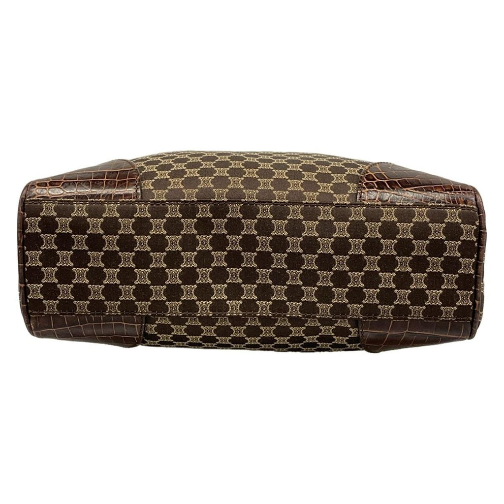 Celine Tote Bag Macadam Pattern Dark Brown Beige Embossed Leather — view 5