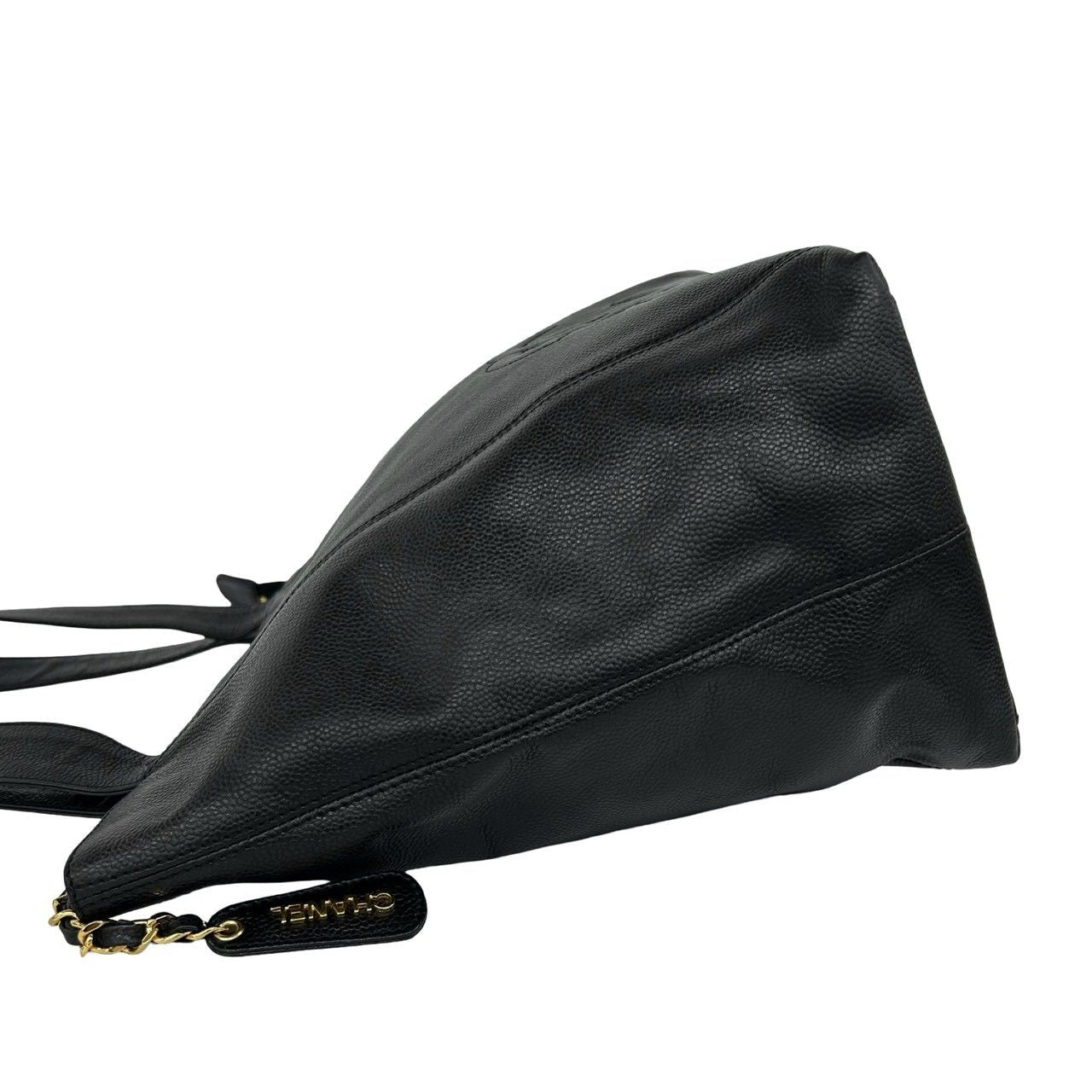 Chanel Vintage CC Logo Caviar Leather Tote Bag Black — view 5