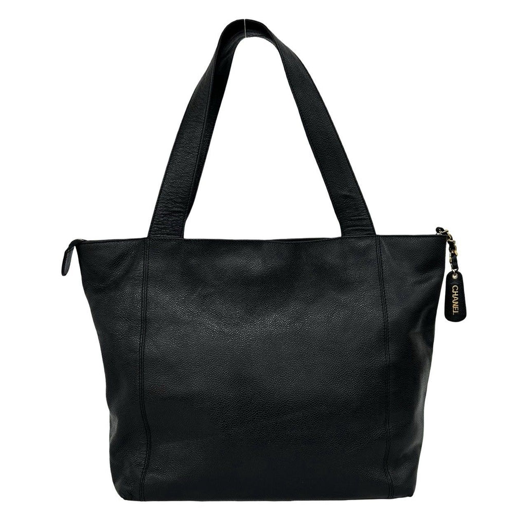 Chanel Vintage CC Logo Caviar Leather Tote Bag Black — view 3