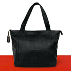Chanel Vintage CC Logo Caviar Leather Tote Bag Black