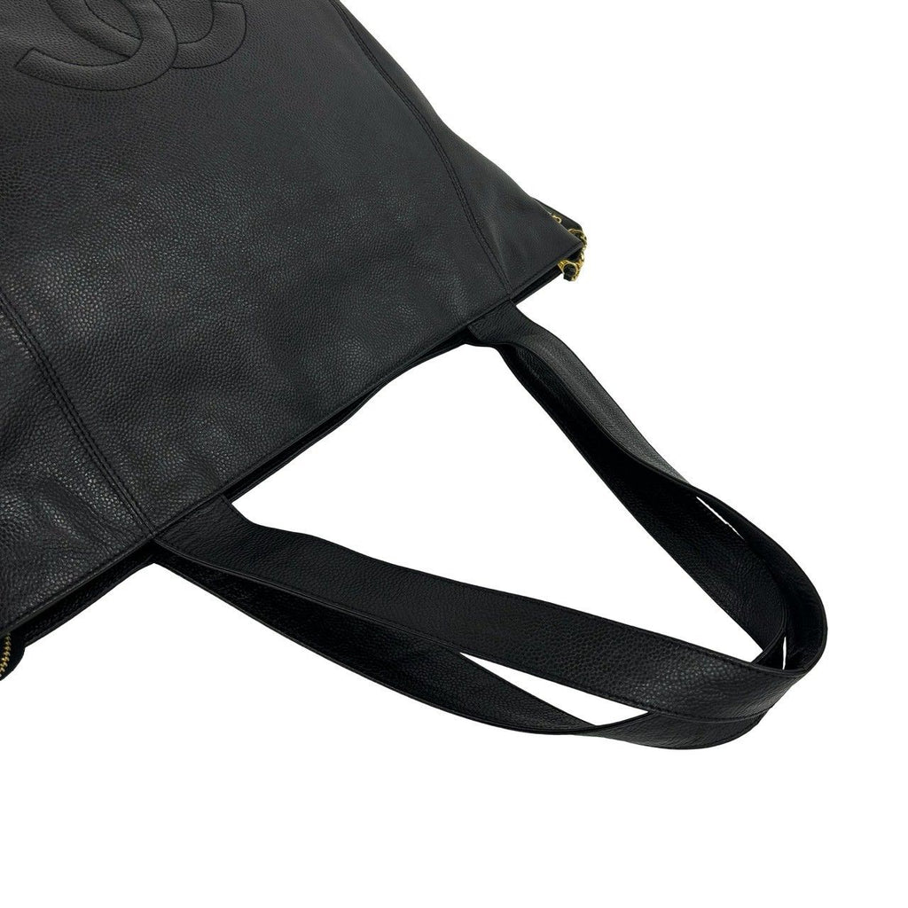 Chanel Vintage CC Logo Caviar Leather Tote Bag Black — view 4