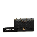 Chanel CC Logo Quilted Double Flap Chain Shoulder Bag Black Gold Caviar Leather — view 7