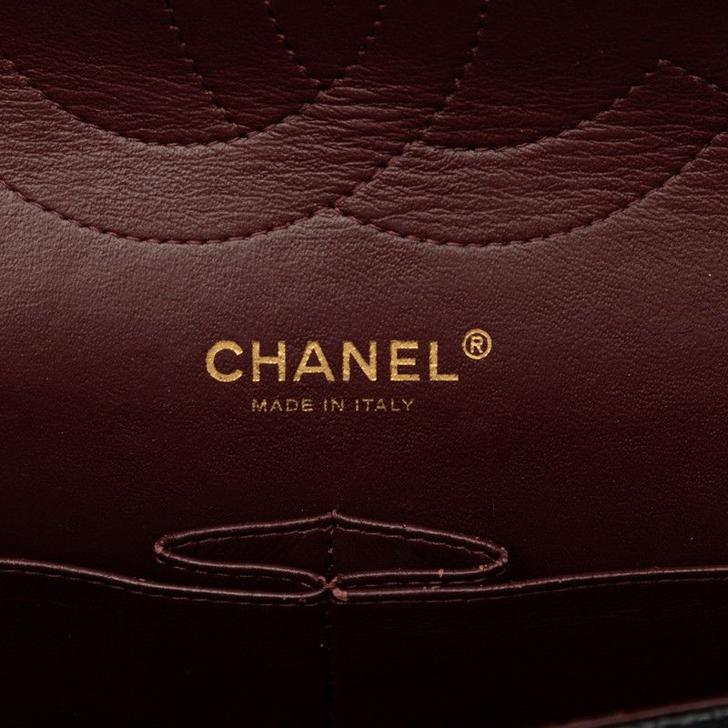 Chanel CC Logo Quilted Double Flap Chain Shoulder Bag Black Gold Caviar Leather — view 5