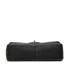 Chanel CC Logo Quilted Double Flap Chain Shoulder Bag Black Gold Caviar Leather — view 3