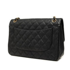 Chanel CC Logo Quilted Double Flap Chain Shoulder Bag Black Gold Caviar Leather — view 2
