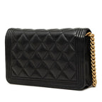 Chanel CC Logo Boy Chain Wallet Shoulder Bag Black Gold Caviar Leather — view 2