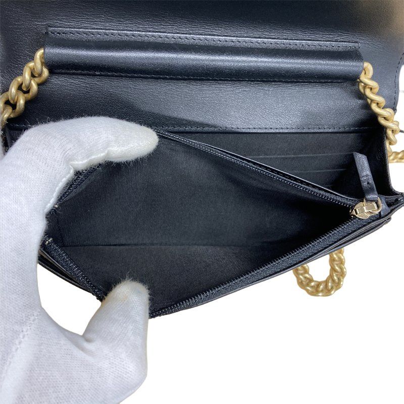 Chanel CC Logo Boy Chain Wallet Shoulder Bag Black Gold Caviar Leather — view 4