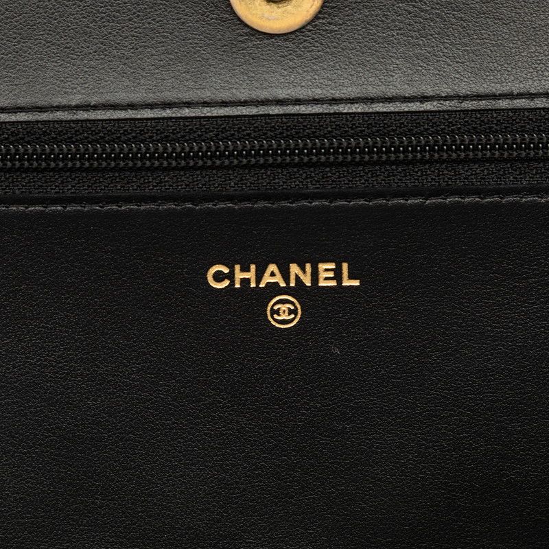 Chanel CC Logo Boy Chain Wallet Shoulder Bag Black Gold Caviar Leather — view 6