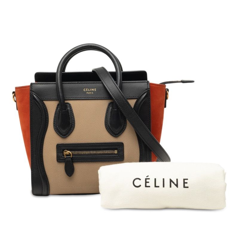 Celine Luggage Nano Tricolor 2-Way Shoulder Bag Beige Black Red Leather — view 8