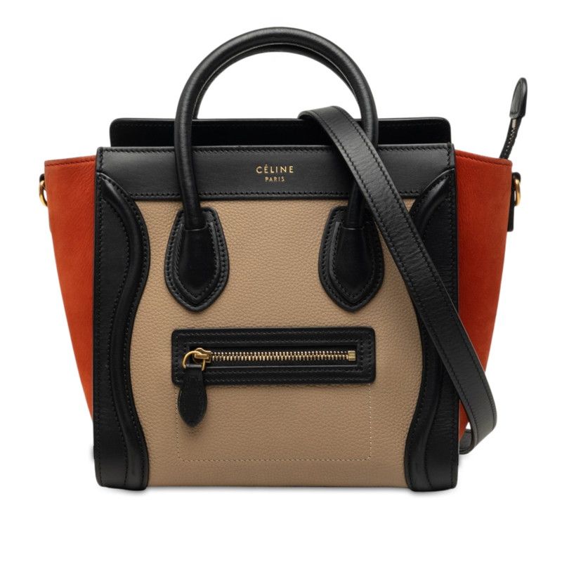 Celine Luggage Nano Tricolor 2-Way Shoulder Bag Beige Black Red Leather