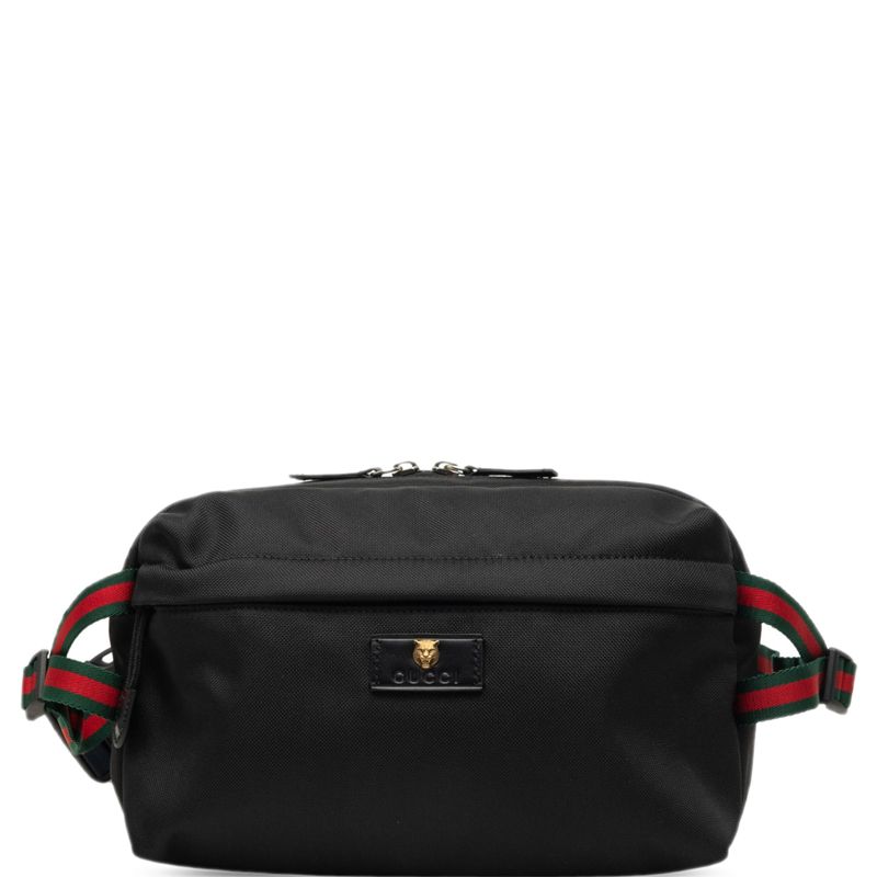 Gucci Sherry Line Tiger Head Waist Bag Black Canvas