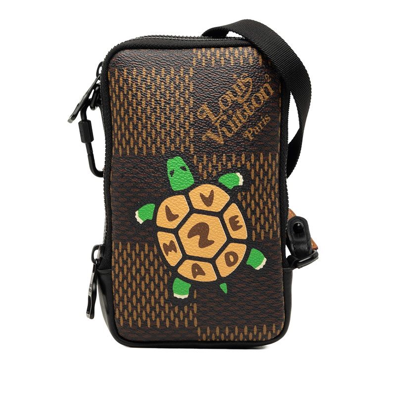 Louis Vuitton NIGO Damier Giant Double Phone Pouch Crossbody Shoulder Bag Brown