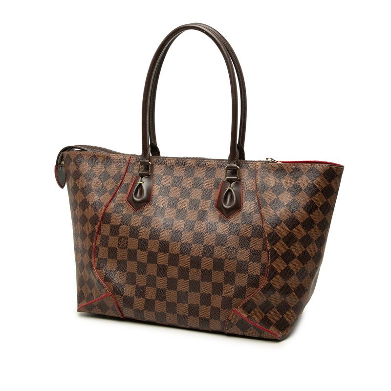 Louis Vuitton Damier Kaisa MM Tote Shoulder Bag Brown Cerise Red Leather — view 2
