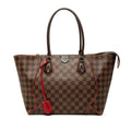 Louis Vuitton Damier Kaisa MM Tote Shoulder Bag Brown Cerise Red Leather