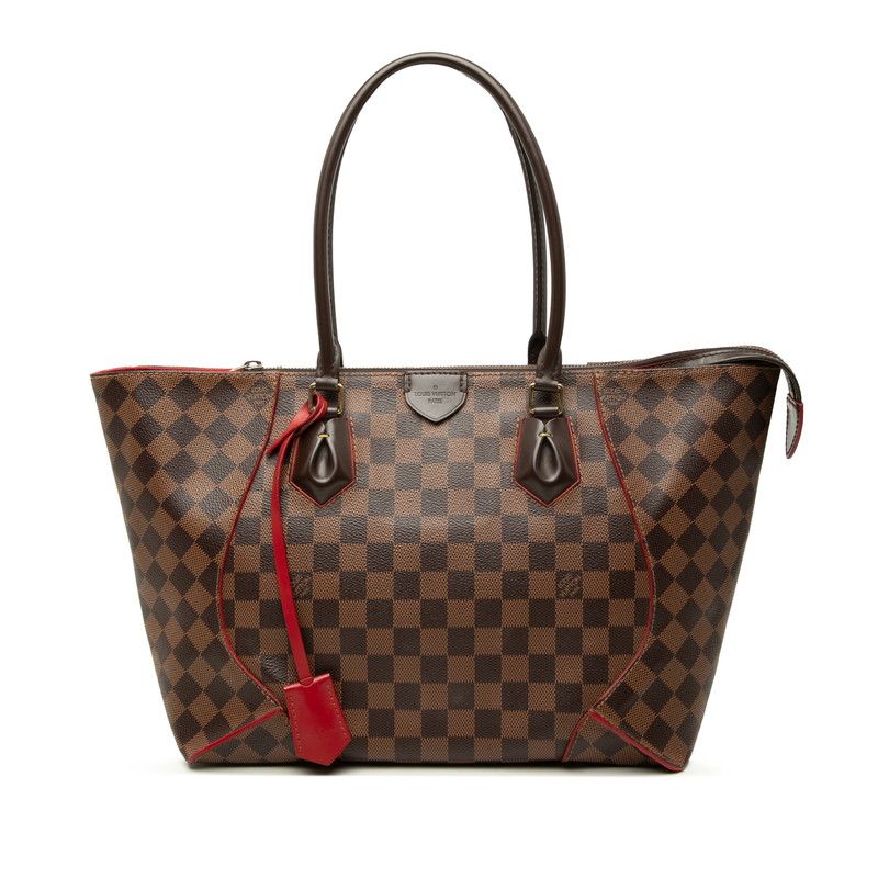 Louis Vuitton Damier Kaisa MM Tote Shoulder Bag Brown Cerise Red Leather