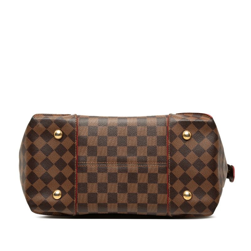 Louis Vuitton Damier Kaisa MM Tote Shoulder Bag Brown Cerise Red Leather — view 3