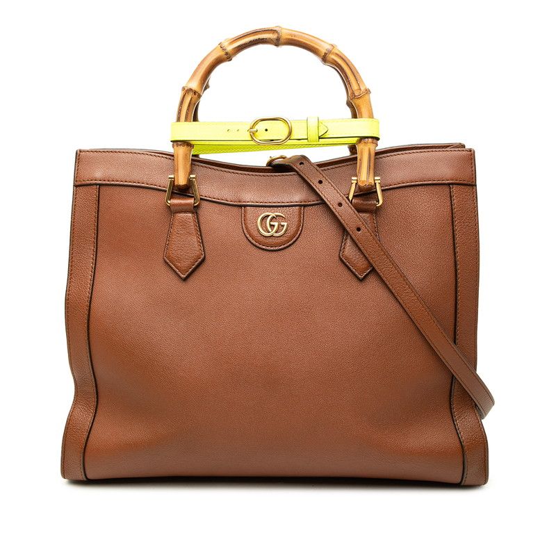 Gucci Bamboo Diana Medium Tote Shoulder Bag 2-Way Brown Leather