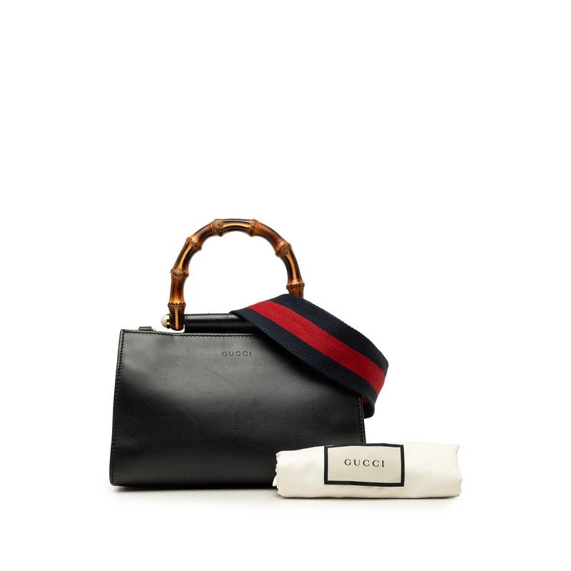 Gucci Bamboo Sherry Line Nymphaea 2-Way Shoulder Bag Black Red Leather — view 7