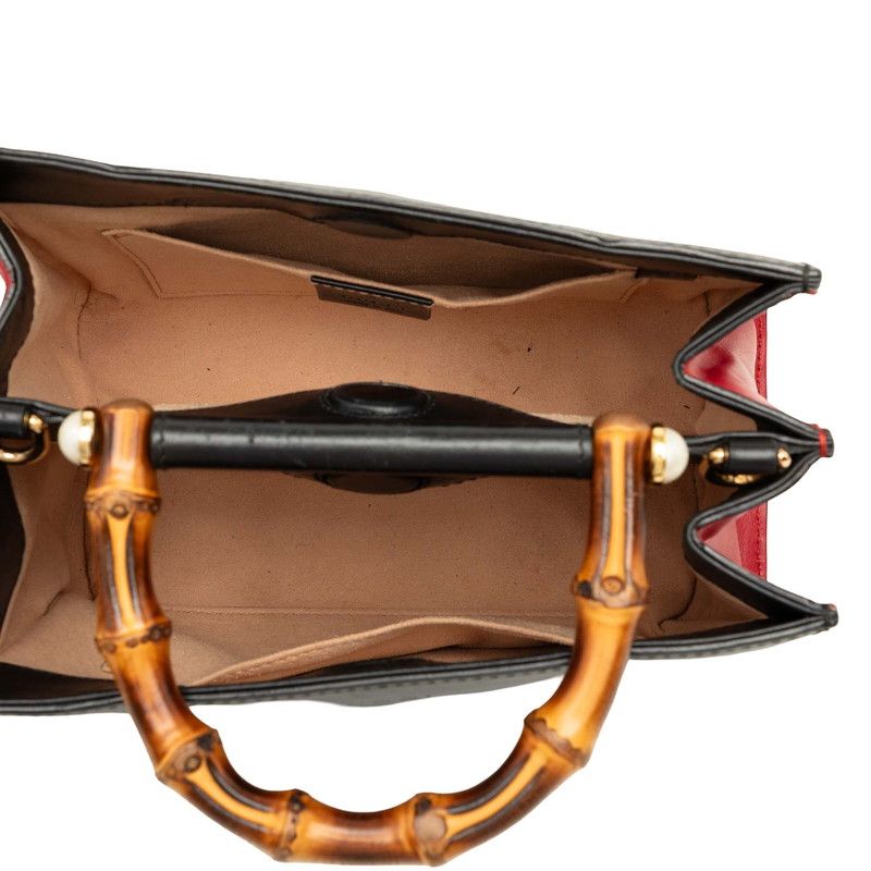 Gucci Bamboo Sherry Line Nymphaea 2-Way Shoulder Bag Black Red Leather — view 5