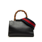Gucci Bamboo Sherry Line Nymphaea 2-Way Shoulder Bag Black Red Leather