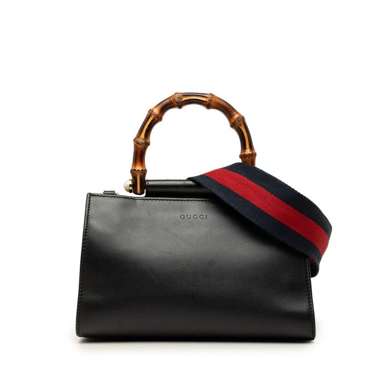 Gucci Bamboo Sherry Line Nymphaea 2-Way Shoulder Bag Black Red Leather