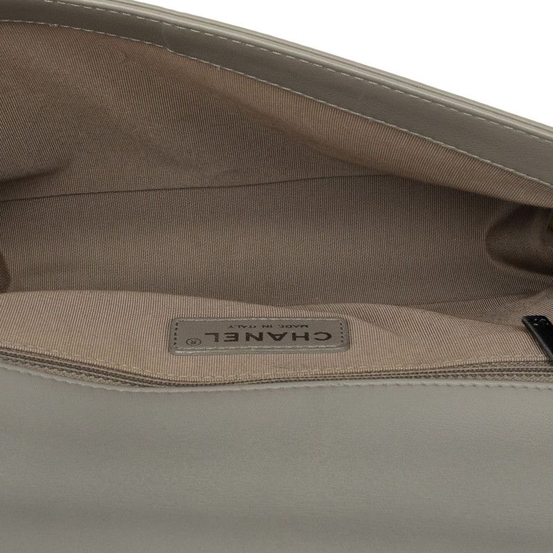 Chanel CC Logo Boy Quilted Chain Shoulder Bag Gray Beige Lambskin — view 4