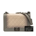Chanel CC Logo Boy Quilted Chain Shoulder Bag Gray Beige Lambskin — view 8