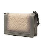 Chanel CC Logo Boy Quilted Chain Shoulder Bag Gray Beige Lambskin — view 2